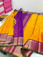 Load image into Gallery viewer, Classic Mango Yellow &amp; Plum 2gm Zari Kanchipuram Handloom Silk Saree SS25995
