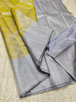 Load image into Gallery viewer, Classic Lime Green &amp; Silver Grey Bridal Elegance Kanchipuram Handloom Silk Saree SS22198
