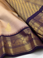 Load image into Gallery viewer, Classic Golden Beige &amp; Deep Violet 2gm Zari Elegance Kanchipuram Handloom Silk Saree SS25393
