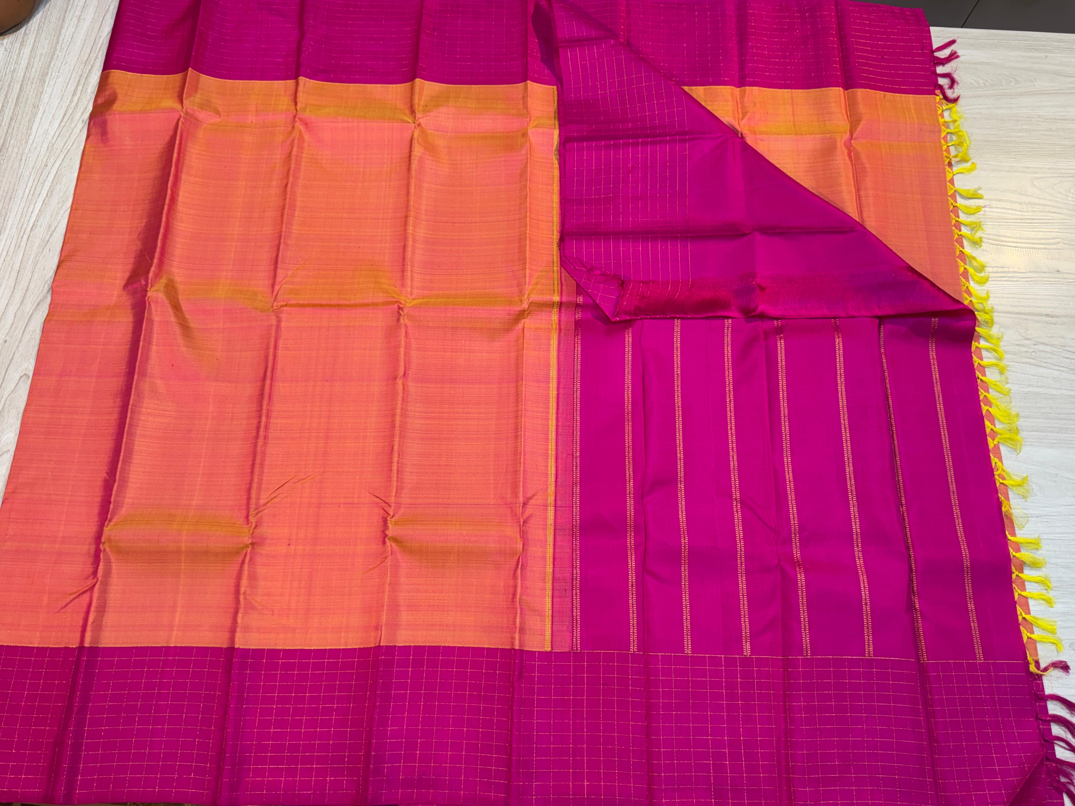 Classic Orange & Deep Pink Kanchipuram Handloom Silk Saree SS26576