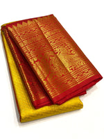 Load image into Gallery viewer, Classic Golden Yellow &amp; Brick Red 3gm Zari Elegance Kanjivaram Handloom Silk Saree SS23411
