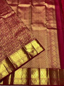 Classic Ruby Pink 2gm Zari Bridal Elegance Kanchipuram Handloom Silk Saree SS25370