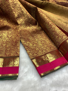Classic Coffee Brown & Deep Pink 2gm Zari Bridal Elegance Kanchipuram Handloom Silk Saree SS25269