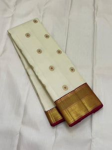 Classic Offwhite & Maroon 2gm Zari Kanchipuram Handloom Silk Saree SS25624
