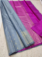 Load image into Gallery viewer, Classic Grey &amp; Pink 2gm Zari Elegance Kanchipuram Handloom Silk Saree SS25295
