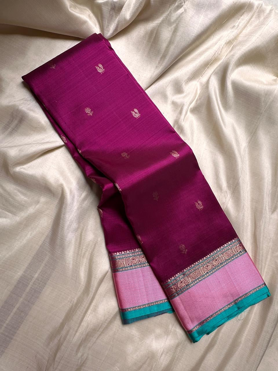 Classic Wine Red & Baby Pink 2gm Zari Elegance Kanchipuram Silk Saree SS23950