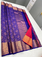 Load image into Gallery viewer, Classic Royal Blue &amp; Rose Pink 2gm Zari Kanchipuram Handloom Silk Saree SS26607
