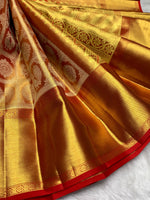 Load image into Gallery viewer, Classic Gold &amp; Red 2gm Zari Brocade Tissue Bridal Elegance Kanchipuram Handloom Silk Saree SS28291

