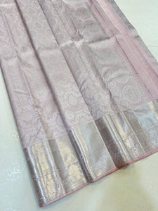 Classic Pastel Mauve Silver 2gm Zari Bridal Elegance Kanchipuram Handloom Silk Saree SS24363