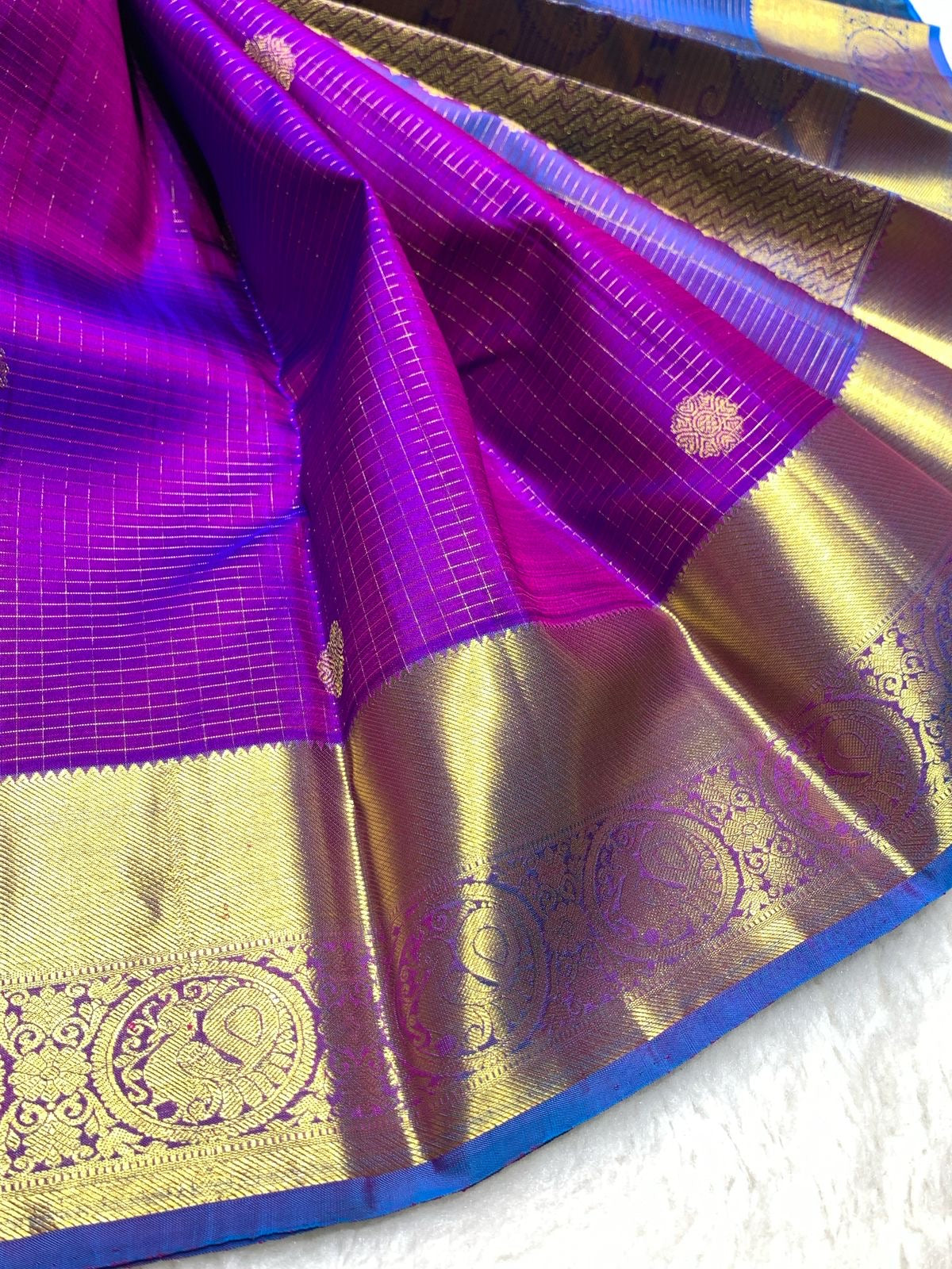 Classic Vadamalli & Aegan Blue 2gm Zari Elegance Kanchipuram Handloom Silk Saree SS24614