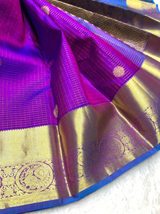 Classic Vadamalli & Aegan Blue 2gm Zari Elegance Kanchipuram Handloom Silk Saree SS24614