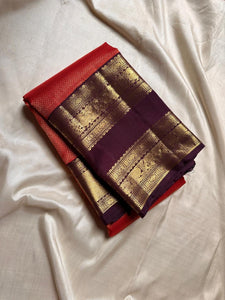 Classic Tangy Orange & Coffee Brown Elegance Kanchipuram Handloom Silk Saree SS24448