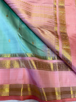 Load image into Gallery viewer, Classic Pastel Aqua &amp; Baby Pink Silver Zari Gatti Elegance Kanchipuram Handloom Silk Saree SS27822
