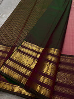 Load image into Gallery viewer, Classic Pink &amp; Olive Green 2gm Zari Elegance Kanchipuram Handloom Silk Saree SS24778
