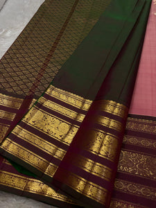 Classic Pink & Olive Green 2gm Zari Elegance Kanchipuram Handloom Silk Saree SS24778