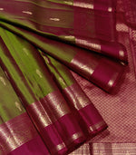 Load image into Gallery viewer, Classic Olive Green &amp; Ruby Pink Elegance Kanchipuram Handloom Silk Saree SS27657
