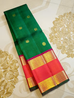 Load image into Gallery viewer, Classic Forest Green &amp; Orange Red 2gm Zari Bridal Elegance Kanchipuram Handloom Silk Saree SS28638
