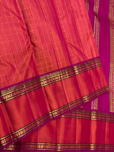 Classic Orange & Fuchsia Pink 2gm Zari Kanchipuram Handloom Silk Saree SS26249