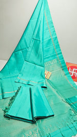 Load image into Gallery viewer, Classic Aqua Handloom Soft Silk Saree SS22876
