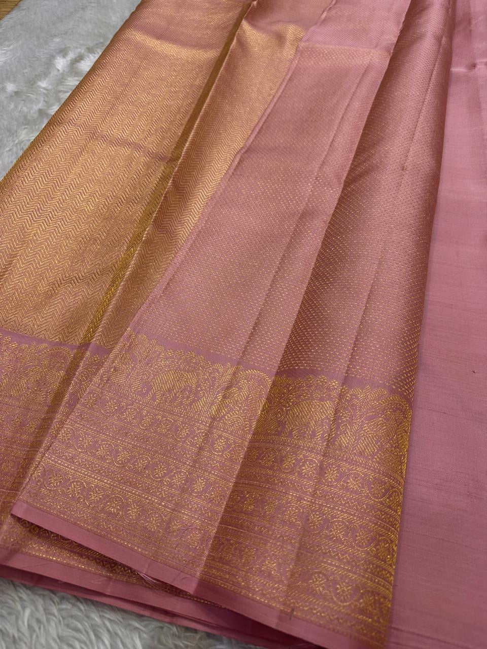 Classic Nude Pink Kanchipuram Handloom Silk Saree SS26220