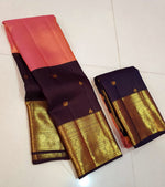 Load image into Gallery viewer, Classic Rose Pink &amp; Coffee Brown 2gm Zari Elegance Kanchipuram Handloom Silk Saree SS27270

