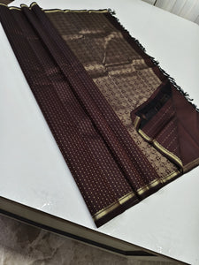 Classic Dark Chocolate 2gm Zari Elegance Kanchipuram Silk Saree SS23946