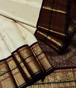 Load image into Gallery viewer, Classic Butter Cream &amp; Charcoal Black 2gm Zari Elegance Kanchipuram Handloom Silk Saree SS27625
