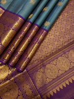 Load image into Gallery viewer, Classic Light Blue &amp; Chocolate 2gm Zari Vaira Oosi Elegance Kanchipuram Handloom Silk Saree SS27628
