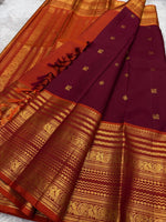 Load image into Gallery viewer, Classic Maroon &amp; Sunset Orange Bridal Elegance Kanchipuram Handloom Silk Saree SS27250
