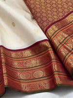 Load image into Gallery viewer, Classic Butter Cream &amp; Barn Red 2gm Zari Bridal Elegance Kanchipuram Handloom Silk Saree SS25460
