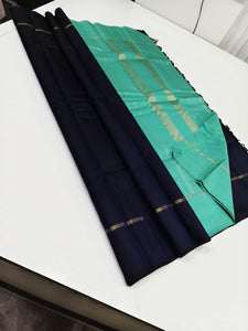 Classic Navy Blue & Turquoise 2gm Zari Elegance Kanchipuram Handloom Silk Saree SS24452