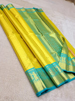 Load image into Gallery viewer, Classic Gold &amp; Sky Blue 2gm Zari Bridal Elegance Kanchipuram Handloom Silk Saree SS27551
