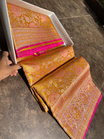 Load image into Gallery viewer, Classic Gold &amp; Pink Bridal Elegance Kanchipuram Handloom Silk Saree SS26893
