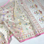 Load image into Gallery viewer, Classic Pearl White Banarasi Ektara Kora Silk Tilfi Jamdhani Elegance Handloom Silk Saree SS28585
