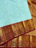 Load image into Gallery viewer, Classic Sky Blue &amp; Barn Red 2gm Zari Meena Border Kanchipuram Handloom Silk Saree SS25592
