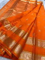 Load image into Gallery viewer, Classic Pumpkin Orange Elegance Kanchipuram Handloom Silk Saree SS27248
