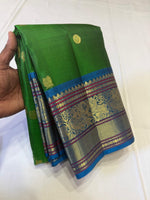 Load image into Gallery viewer, Classic Spring Green &amp; Ash Blue 2gm Zari Elegance Kanchipuram Handloom Silk Saree SS27384

