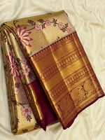 Load image into Gallery viewer, Classic Golden Beige &amp; Barn Red 2gm Zari Tissue Brocade Bridal Elegance Kanchipuram Handloom Silk Saree SS27089
