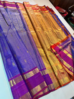 Load image into Gallery viewer, Classic Cornflower Blue &amp; Purple Elegance Kanchipuram Tissue Handloom Silk Saree SS25378
