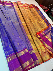 Classic Cornflower Blue & Purple Elegance Kanchipuram Tissue Handloom Silk Saree SS25378