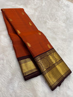 Load image into Gallery viewer, Classic Burnt Orange &amp; Coffee Brown Elegance Kanchipuram Handloom Silk Saree SS27212

