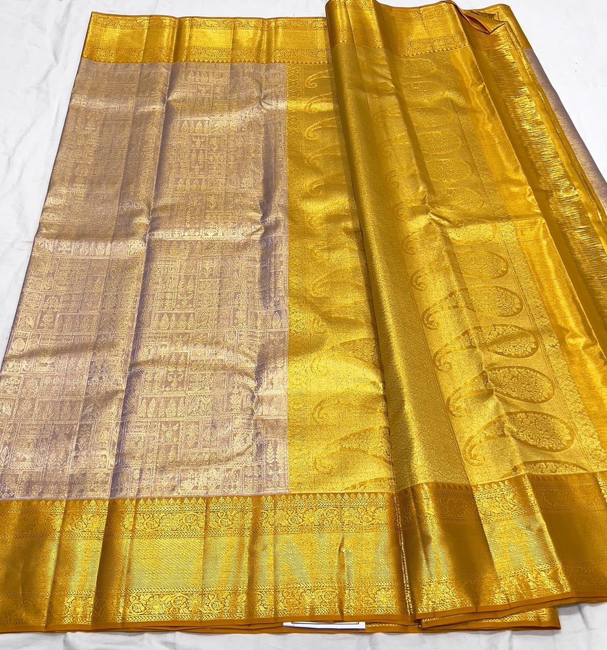 Classic Rose Gold & Mustard 1gm Zari Bridal Elegance Kanchipuram Handloom Silk Saree SS24109