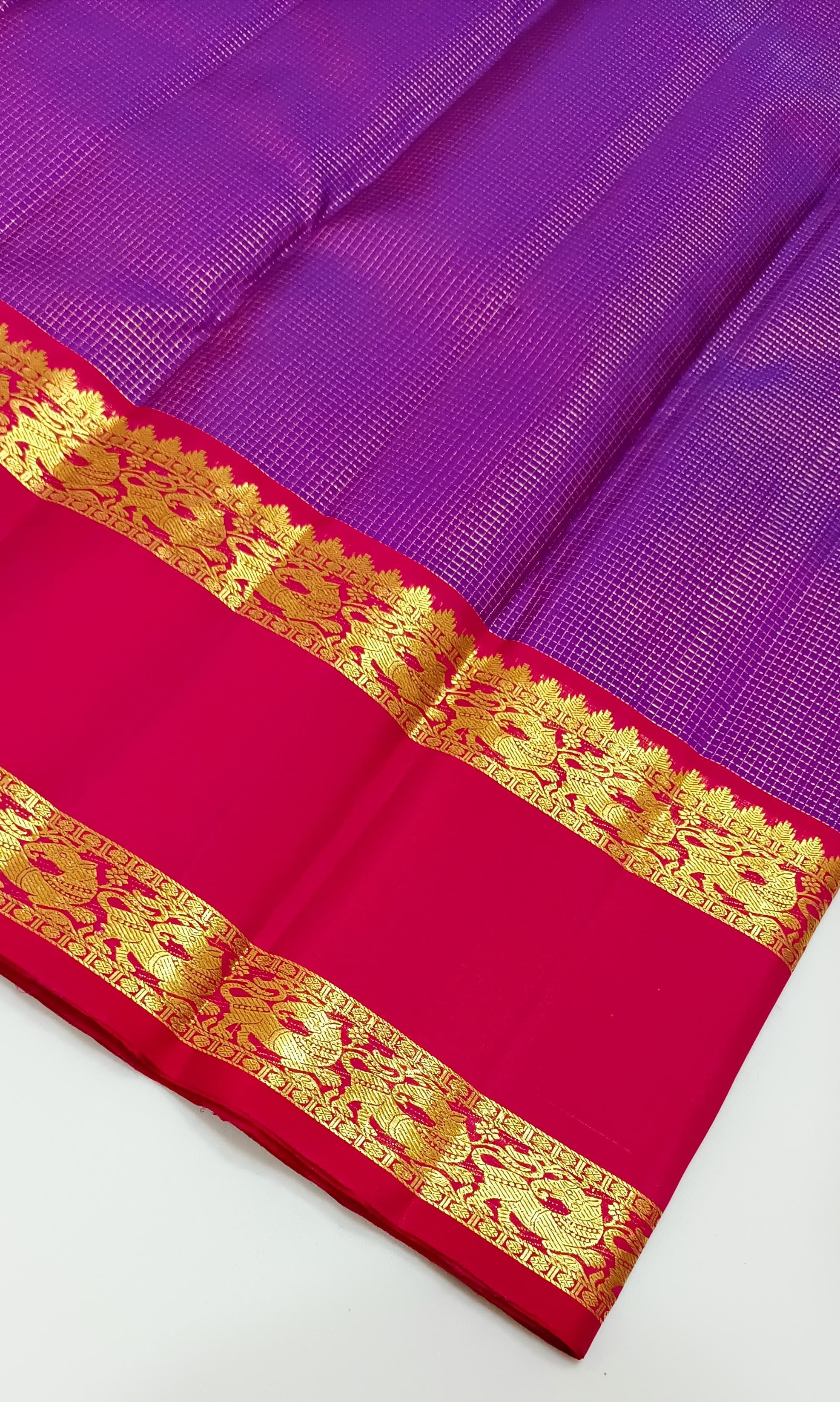 Classic Magenta & Rani Pink 2gm Zari Vaira Oosi Elegance Kanchipuram Handloom Silk Saree SS25335