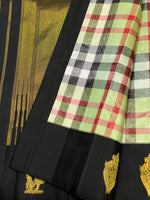 Load image into Gallery viewer, Classic Spring Green &amp; Carbon Black Checks 2gm Zari Elegance Kanchipuram Handloom Silk Saree SS27209
