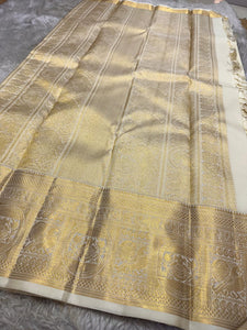 Classic OffWhite Bridal Elegance Kanchipuram Handloom Silk Saree SS26086