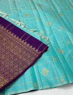Load image into Gallery viewer, Classic Aqua &amp; Berry Plum 1gm Zari Elegance Kanchipuram Handloom Silk Saree SS25159
