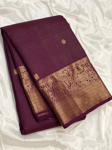 Classic Berry Plum 2gm Zari Vaira Oosi Elegance Kanchipuram Handloom Silk Saree SS23599