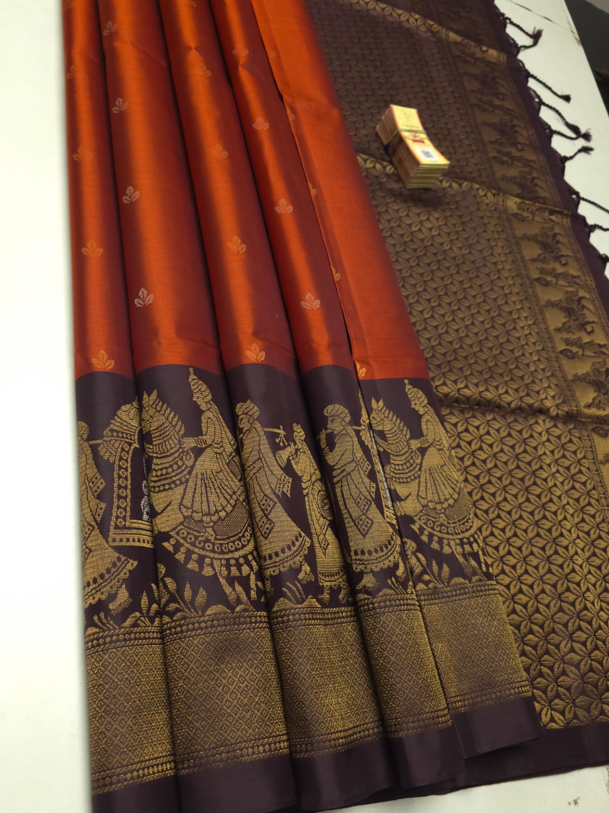 Classic Burnt Orange & Espresso Brown Elegance Handloom Soft Silk Saree SS26626