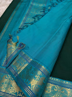 Load image into Gallery viewer, Classic Deep Green &amp; Ice Blue Elegance Kanchipuram Handloom Silk Saree SS27242
