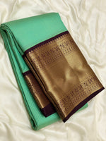 Load image into Gallery viewer, Classic Sea Green &amp; Dark Chocolate Brown 1gm Zari Vaira Oosi Checks Elegance Kanchipuram Handloom Silk Saree SS25498
